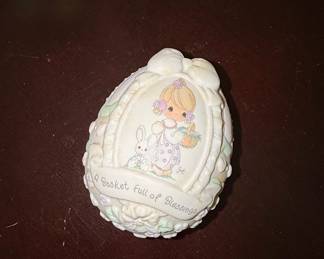 Precious Moments 'A Basket Full of Blessings' Porcelain Egg Trinket Box with Stand