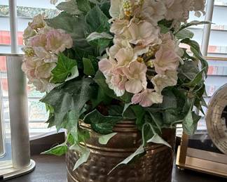 Artificial Hydrangea Arrangement in Hammered Metal Planter