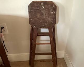 Vintage Wooden Step Stool with Cutout Handle