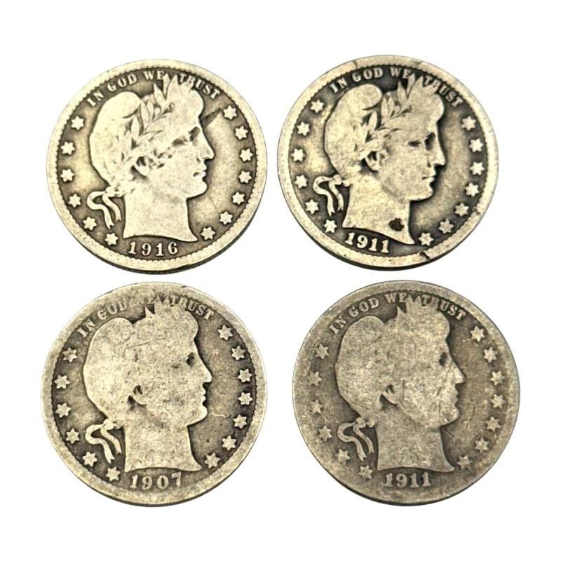 (4) Barber Silver Quarters – 1907, 1911 (2) & 1916