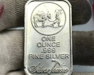 SilverTowne Prospector & Donkey 1 Troy Oz .999 Fine Silver Bar; Retail $100