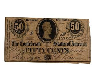 1864 Confederate State of Virginia 50-Cent Civil War Treasury Note; Retail $125