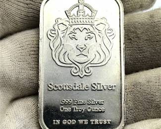 Scottsdale Silver Lion 1 Troy Oz .999 Fine Silver Bar; Retail $100