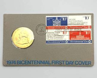 1974 American Revolution Bicentennial First Day Cover – John Adams Medal & First Day Stamps