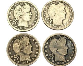 (4) Barber Silver Quarters – 1900 (2), 1911 & 1915