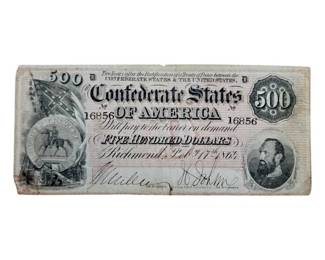 1864 Confederate States of America $500 Note – Civil War Currency – Stonewall Jackson