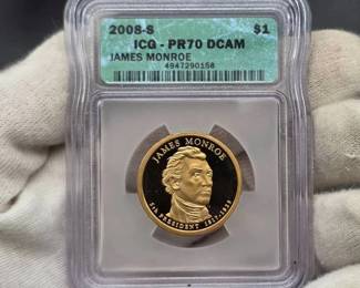 2008-S James Monroe Presidential $1 Proof – ICG PR70 DCAM Perfect Grade; Retail $45