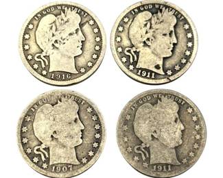 (4) Barber Silver Quarters – 1907, 1911 (2) & 1916