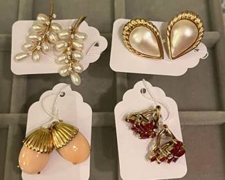 Pearl & Diamond / Pearl Cabochon / Angel Skin Coral / Pink Sapphire EARRINGS 