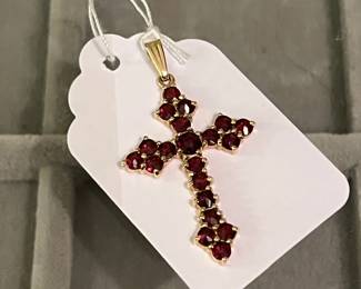 14K Yellow Gold Bohemian Garnet Cross