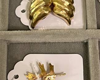 Henry Dunay 18K Clip On Earrings / James Avery 14K Oak Leaf Pin 