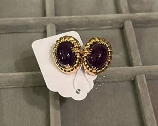 Amethyst Cabochon 14K Clip On Earrings 