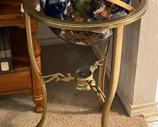 Solid Brass Lapis & Multiple Gemstone World Globe with Compass