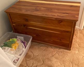 cedar chest, doilies