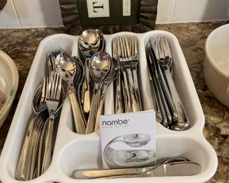 Nambe flatware service for 12+ and serving pieces