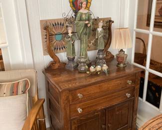 antique washstand, sand art, stained glass