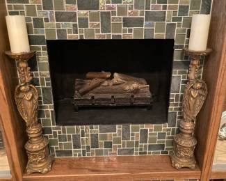 angels candlesticks, electric fireplace logs