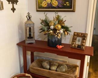sofa or entry table, large dough bowl, basket, original art, etc.