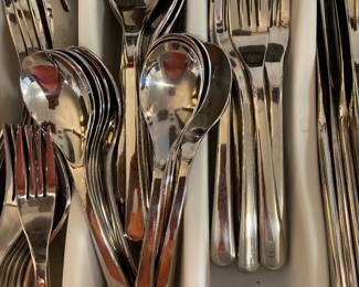 Nambe flatware service for 12+ with serving pieces