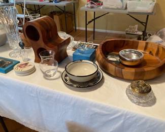 Nambe--wine stand, chip and dip, ring holder, etc.