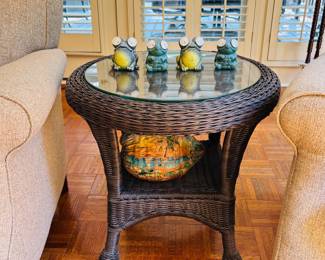 Glass top table with family of frogs!