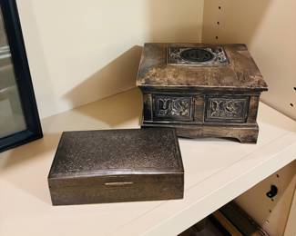 Silvered box with ornate embossed details