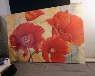Massive Daphne Brissonnet "Poppy Spice I" gallery-wrapped canvas art print on thick wood frame.