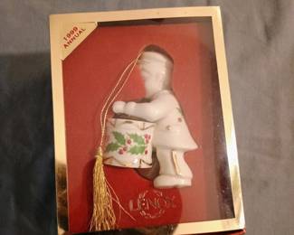 Vintage 1999 Lenox porcelain "Little Drummer Boy" Christmas ornament in original collector box.