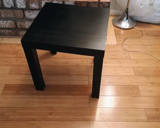 Minimalist black square wooden accent side table or plant stand.