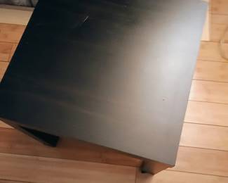 Minimalist black square wooden accent side table or plant stand.