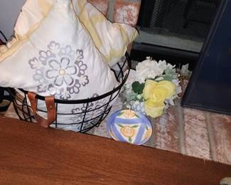Yellow-themed hearth decor basket bundle including premium matching pillows and ceramics.