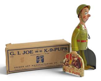 G.I. Joe and His K9 Pups WindUp Tin Toy, 1940s