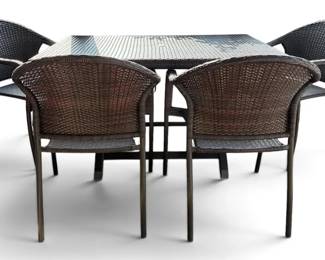 Brown Rattan Folding Table And Four Chairs