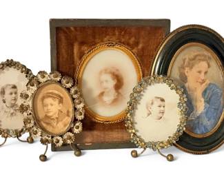 Antique Victorian Opalotype Shadow Box Miniature Portraits
