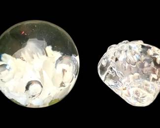 Beyer Clear Glass Strawberry Sphere Paperweights