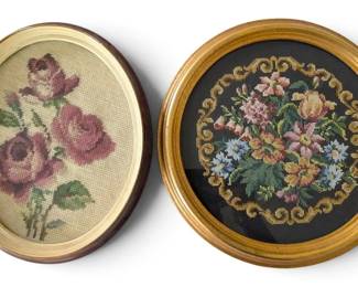 Framed Floral Needlepoint CrossStitch Artwork