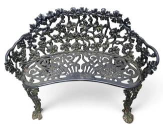 Black VictorianStyle Cast Iron Bench w Grape Vine Detailing