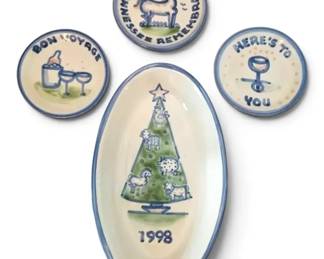 M.A. Hadley Pottery 9 Oval Christmas Plate Coasters
