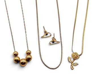 14k Gold Necklaces, Pendant, Earrings 6.54g Total