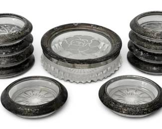 Sterling Silver Rimmed Glass Coasters Powder Jar