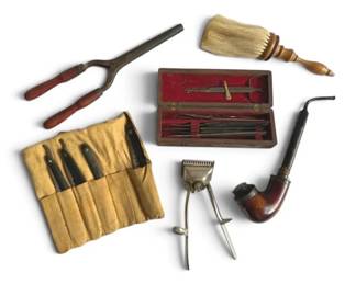 Vintage Shaving Supplies, Pipe, Curling Iron