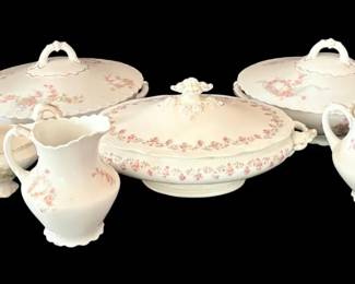 White Pink Floral China Serving Dishes Johnson Bros and O.E.G. Royal Austria