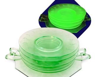 Uranium Glass Luncheon Plates Handled Serving Platter