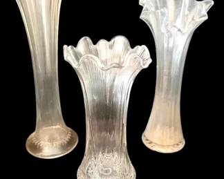 Clear Glass Swung Vases w Ruffled Edges