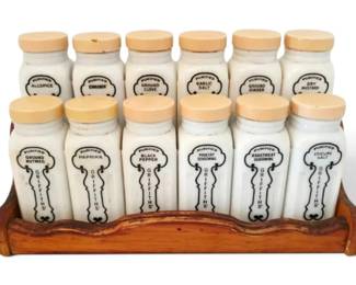Griffiths Milk Glass Spice Jars With Spice Rack
