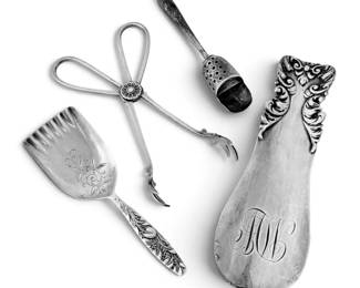 Antique Sterling Silver Shoehorn, Sugar Sifter, Tongs, More 85g Total