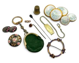 Antique Brooch, Hat Pins, Coin Purse, Buttons, More