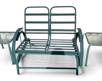 Metal Outdoor Glider With Two Side Tables