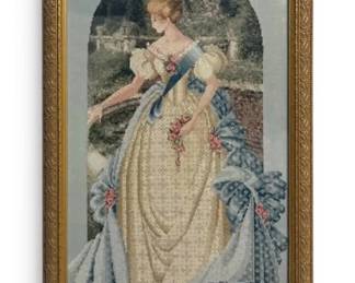 CrossStitch Queen Annes Lace Embroidery Artwork w Gold Frame