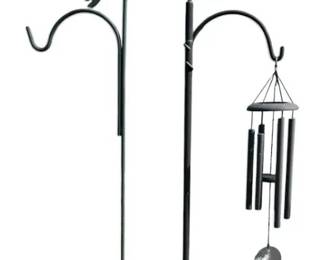 Two Metal Shepard Hooks And Wind Chimes
